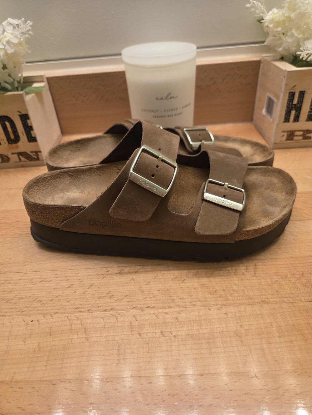 Birkenstock Papillio Arizona Flex Platform Sandals Dark Tea Nubuck Women's EU 39